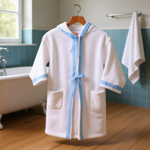 Peignoir pour enfants 100% coton peigné à capuche, motif pois, serviette de bain pour enfants - Product Image 2