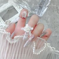Nouveau style de bijoux pour ongles en organza avec nœud carré et strass, modèle fleur de glace pilée translucide rose jade girly Cy0188, fabriqué en Chine