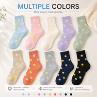 Chaussettes de cheville professionnelles OEM personnalisées pour femmes, motif marguerite colorée, en coton respirant, tricot jacquard, directement de l'usine