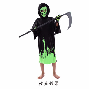 Disfraz de Grim Reaper que brilla en la oscuridad para niños, traje de actuación de Halloween, talla infantil de 8 a 13 años, tela de poliéster - Product Image 1