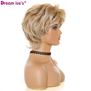 <span class=keywords><strong>Dream</strong></span>.Ice, venta al por mayor, peluca de pelo sintético de corte pixie corto para mujer con flequillo Rubio mixto, pelucas de fiesta onduladas en capas - Product Image 4