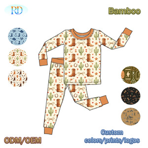 <span class=keywords><strong>Pyjama</strong></span> 2 pièces en bambou à manches longues pour enfants Ruidian, imprimé bottes et chapeau de cowboy, vêtements décontractés pour la maison et le sommeil - Product Image 2