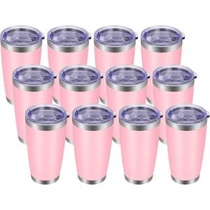 Pink Stainless Steel Tumbler 20oz Double Wall Vacuum Insulated <b>With</b> <b>Lid</b> And Straw Reusable BPA Free For Office Car Travel - Product Image 1