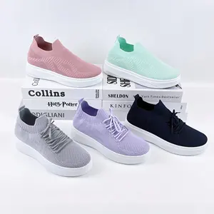 New Women's casual shoes factory price Suka Hot Sale Breathable Cheap Fly Knit Flats Fashion sport shoes Women's Casual Shoes