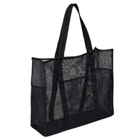 Sac de plage fourre-tout en maille transparente à la mode avec doublure en PVC et nylon de grande capacité fermeture à glissière motif de logo personnalisable