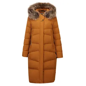 Nero moda urbana di pelliccia con cappuccio donne di colore giallo Nuovo Stile A Buon Mercato Tenere In Caldo femminile lunghi Cappotti di inverno down jacket