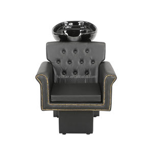 Chaise de lit <span class=keywords><strong>avec</strong></span> shampoing et cuir synthétique noir pour les salons de coiffure et de beauté et les salons de coiffure - Product Image 2