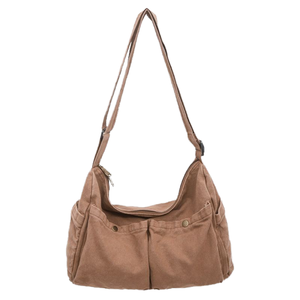 <b>Large</b>-Capacity Retro Washed Canvas <b>Crossbody</b> <b>Bag</b> Women Vintage Style Workwear Messenger Shoulder <b>Bag</b> Zipper Closure Polyester - Product Image 3