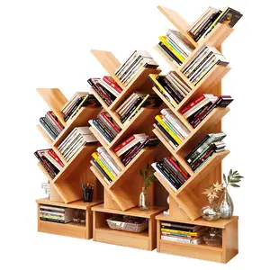 Estante de madera con forma de árbol para libros, estante de exhibición antiguo para sala de estar