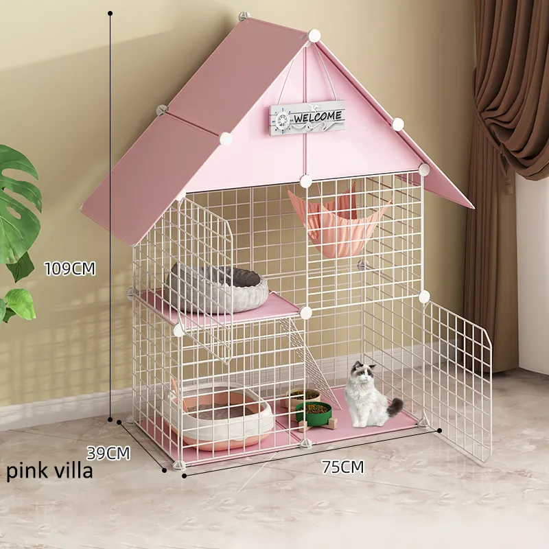 High Quality Cat Display Cage House With Roof Multi Layers Platform Stairs Large Luxury Pet Metal Cat Villa Cage