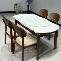 Table de banquet commerciale en bois massif avec plateau tournant, 8 places, design contemporain haut de gamme, style ferme, durable, vente en gros