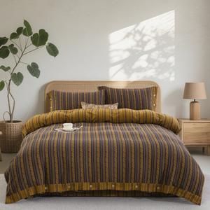 Nouvelle Collection 2026 – Parure de Lit 4 Pièces en Jacquard Teint Fil à Fil 100% <span class=keywords><strong>Coton</strong></span> Double Couche : Draps, Taies d'Oreiller et Housse de Couette - Product Image 1
