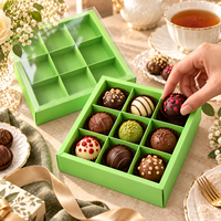 Boîte d'emballage personnalisée pour chocolats à 9 compartiments, boîte en papier pour tartes aux œufs, biscuits, bonbons, avec couvercle en PVC transparent, impression couleur