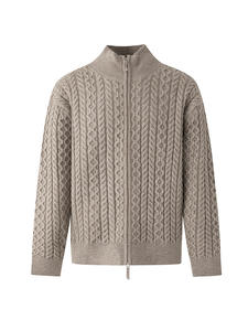 Suéter de punto con logotipo bordado al por mayor, suéter de cuello redondo, suéter para <span class=keywords><strong>hombre</strong></span> y mujer, cárdigan de punto trenzado grueso con cremallera - Product Image 1