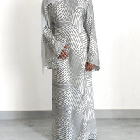 Robe Abaya Modeste en Tissu Polyester Sharut 2026, Magnifique Robe Imprimée Modeste avec Ceinture pour Femmes Musulmanes, Idéale pour l'Été