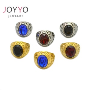 高級ジュエリー クラシックリング ステンレススチール 18Kゴールドメッキ クリスタルストーンリング ルビークリスタル メンズジュエリー - Product Image 2