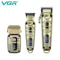 Tondeuse à cheveux professionnelle VGR V-642 3-en-1 haut de gamme en métal rétro pour homme, rasoir à grille IPX6, kit de tondeuse à cheveux