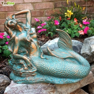 نافورة مياه خارجية للحدائق على شكل حورية البحر البرونزية مع ورقة اللوتس - Product Image 5