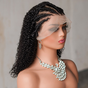 Noir <span class=keywords><strong>carré</strong></span> tresses bohème bouclés dentelle avant perruques boîte tresse perruque 13x4 Boho sans nœud tressé perruques pour les femmes - Product Image 4