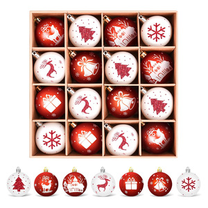 6cm Red White Painted <b>Plastic</b> Christmas Baubles 16pcs Set Hanging Ornaments For Xmas <b>Tree</b> Holiday Decor Wholesale - Product Image 2