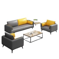 Sofá de Oficina Moderno y Minimalista para Tres Personas, Estructura de Madera, Espuma de Alta Elasticidad, Asientos de Cuero, Mesa de Centro para Recepciones