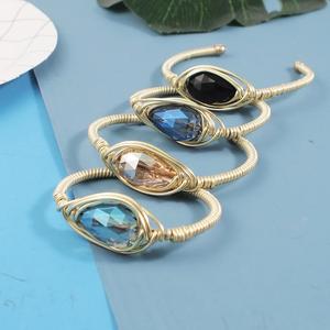 HANSIDON Handmade Crystal Beads Bracelet Bangle Statement Cuff Chic Bracelets Gold Plated Metal Wire Fashion Party Jewelry