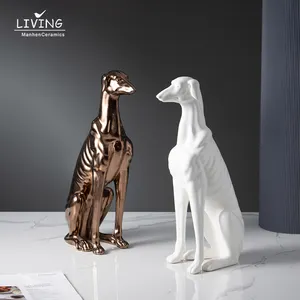 Escultura de perro pequeño para decoración del hogar, adornos de cerámica modernos dorados, estilo nórdico