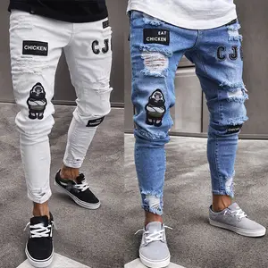 Think-pantalones vaqueros ajustados rasgados para hombre, Jeans desgastados de talla grande, 2022