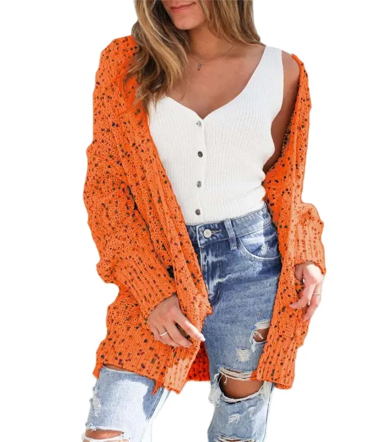 Cardigan à pois de couleur à manches longues, pull à poche, automne hiver, nouveaux vêtements pour femmes