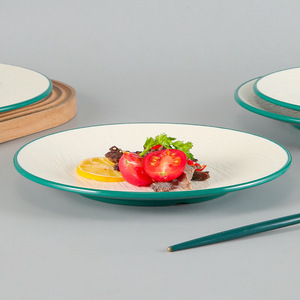 Plato Redondo de Melamina con Borde Verde para Servir Ensaladas en Restaurantes, 8.5 Pulgadas, Uso Comercial - Product Image 3