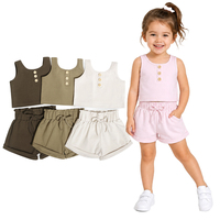 Nouveautés Vêtements pour Enfants Été Couleur Unie Col Rond Sans Manches Taille Élastique Sport Bébé Fille Deux Pièces