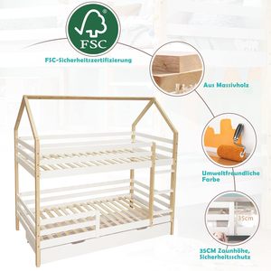 Bunk <strong>Bed</strong> With Ladder and Large Drawers,For 2 Children With Fall Protection and 2 Slatted Frames,<strong>Pine</strong> Children's <strong>Bed</strong> - Product Image 5