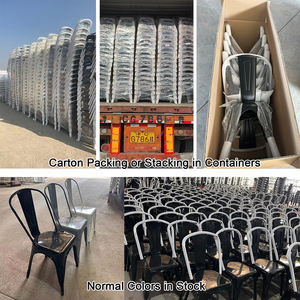 <span class=keywords><strong>Silla</strong></span> de Comedor de Metal Estilo Industrial Vintage, Apilable, de Hierro, con Cojín de <span class=keywords><strong>Madera</strong></span> Antigua Blanca, para Restaurante o Bar - Product Image 5