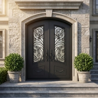 Porte d'entrée extérieure en fer forgé à double battant, modèles de portes d'entrée