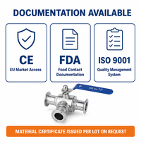 Vanne à boisseau sphérique hygiénique OEM SS304 316L à 3 voies, raccord Tri-Clamp, port en T, passage plein, certifiée CE ISO pour usine alimentaire Halal