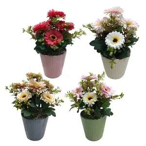 Artificial Flowers Faux Flowers in Pots Small White Pink Red Yellow Daisy Pack 4 Silky Daisies Fake Plant Flower for Home Decor