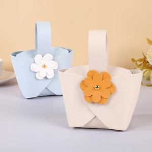 <strong>Small</strong> Faux Leather Wedding Candy Hand Bag Gift Box with Button Elegant Leather Candy <strong>Basket</strong> for Weddings - Product Image 1