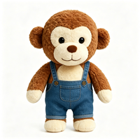 Jouet singe en peluche super doux et bouclé avec salopette en jean bleu, poupée singe en peluche moelleuse, cadeau compagnon, jouet singe en peluche