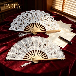 FAREA Éventail pliant vintage en bambou ajouré avec dentelle, idéal pour <span class=keywords><strong>la</strong></span> danse et les spectacles – Meilleure vente - Product Image 2