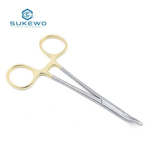 Pinza Portaagujas Nasal KEWO, Mango Dorado de Acero Inoxidable, 12.5cm, Curva, para Cavidad Nasal, Instrumentos Quirúrgicos Reconstructivos de Plástico para Otorrinolaringología - Product Image 2