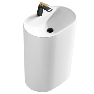 Ceramic Pedestal <b>Basin</b> <b>Round</b> Floor Standing Single Hole Faucet Mount Glossy Finish Bathroom Sink - Product Image 5