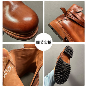 Bottes Chelsea en cuir souple de style britannique pour hommes - Bottines courtes souples fabriquées à la main avec boucle de ceinture en cuir, chaussures Martin - Product Image 6