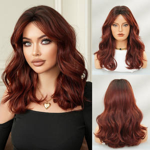 Perruque pour femme sans dentelle, perruque de déguisement pour femme, cheveux ondulés bouclés rouge framboise, <span class=keywords><strong>filet</strong></span> rose, perruque de haute qualité, perruque synthétique - Product Image 6