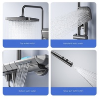 Ensemble de douche à touches de piano en laiton poli, thermostatique, avec barre coulissante, fixation murale, cartouche céramique, jet de pluie doux, douche carrée