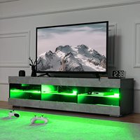 Vekin – meuble TV LED moderne de salon avec lumières LED réglables, gris noir, meuble de Console multimédia TV moderne avec étagères en verre