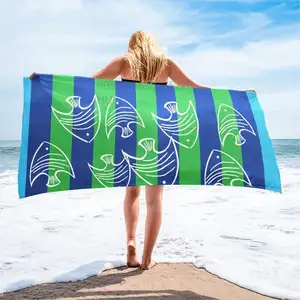 Promoción Toalla de baño de secado rápido rectangular con estampado personalizado sostenible Toalla de playa suave de verano con logotipo