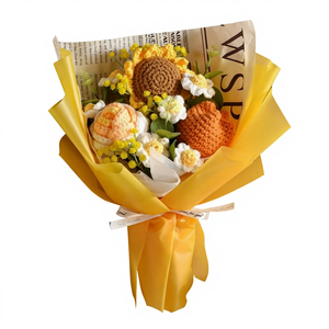 Bouquet de fleurs en laine tricotée à la main, cadeau d'anniversaire pour <span class=keywords><strong>petite</strong></span> amie, tournesol tricoté, <span class=keywords><strong>fleur</strong></span> au crochet, <span class=keywords><strong>fleur</strong></span> artificielle, origine non spécifiée - Product Image 1