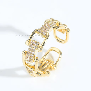 U-shaped Horseshoe Buckle <b>Ring</b> Women's Light Luxury Micro-inlaid Zircon Open <b>Ring</b> Hip-hop Jewelry - Product Image 1