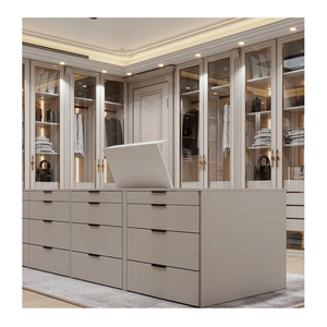 Kustom mewah berjalan Almirah ruang ganti kabinet kayu kaca ganda pintu geser lemari pakaian - Product Image 4