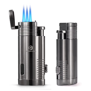 HANNICOOK Allume-cigare en métal à flamme triple jet avec perforateur Cutter Torche rechargeable coupe-vent au butane pour cigarette - Product Image 1